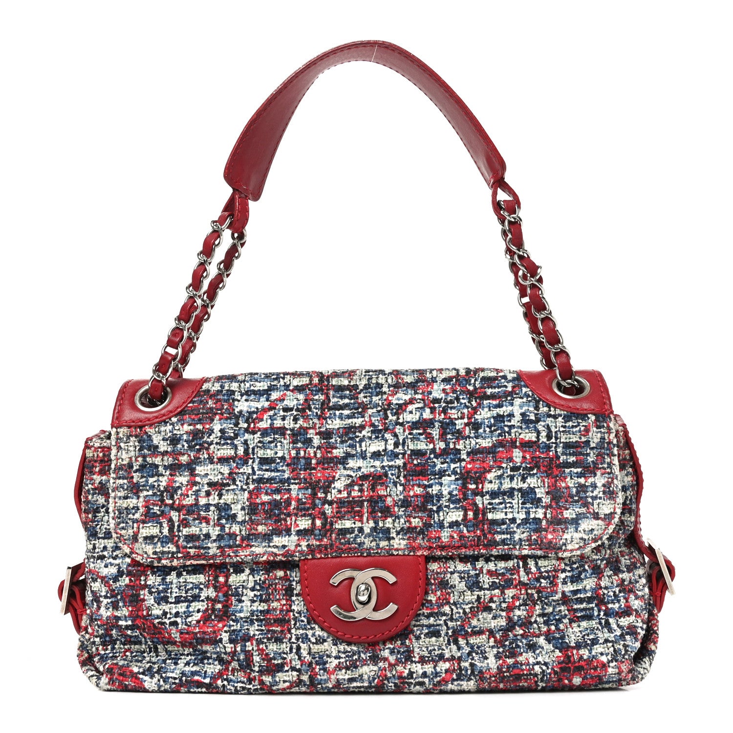Chanel Tweed Lambskin Flap Blue Red 1 of 11