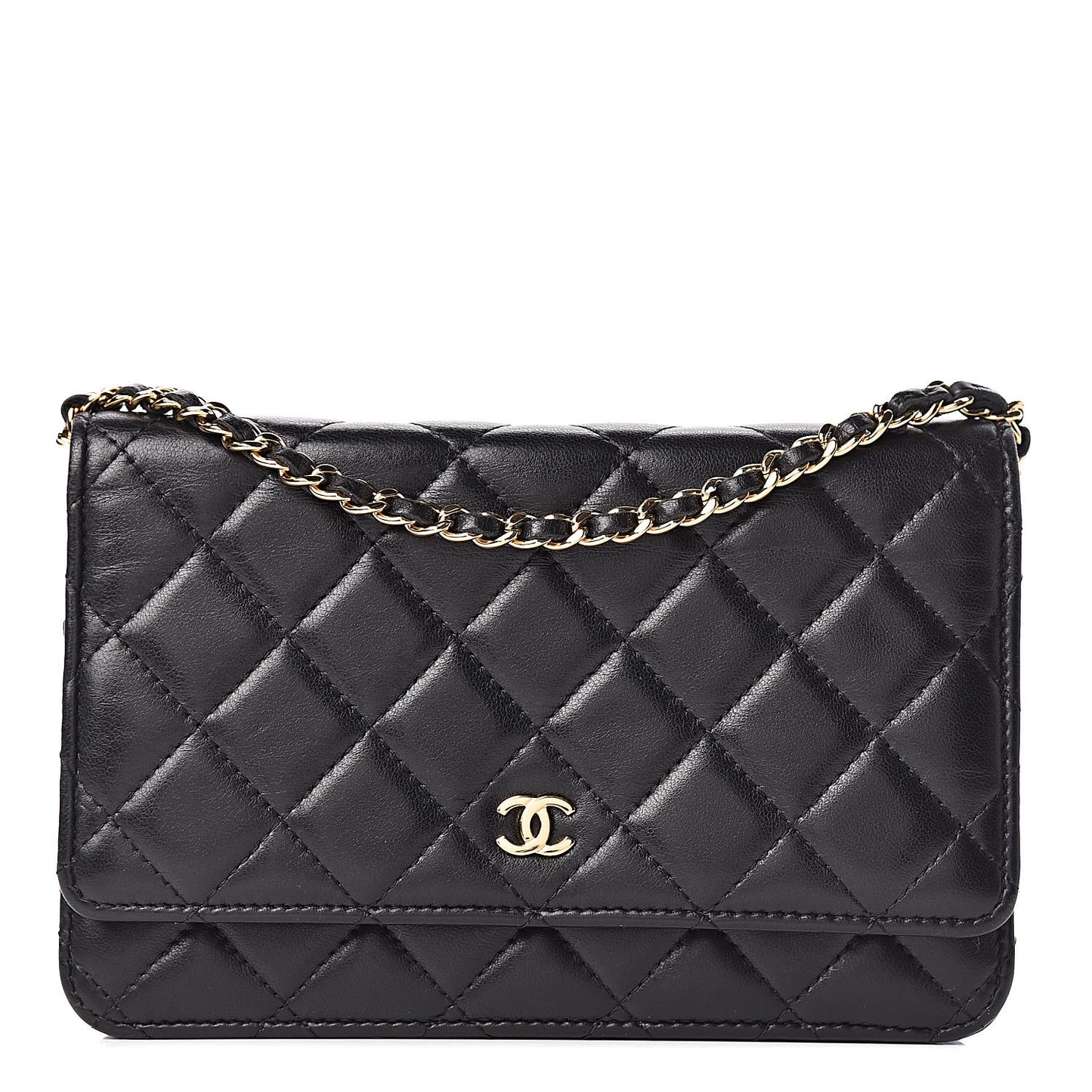 Lambskin Quilted Wallet On Chain WOC Black