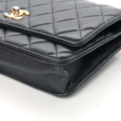 Chanel Lambskin Quilted CC Pearl Crush Wallet on Chain WOC Black 11 of 19