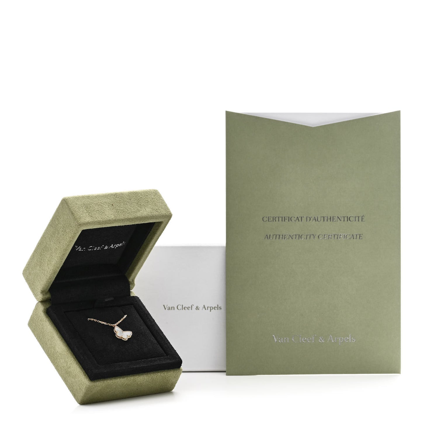 18K Yellow Gold Mother of Pearl Sweet Alhambra Butterfly Pendant Necklace
