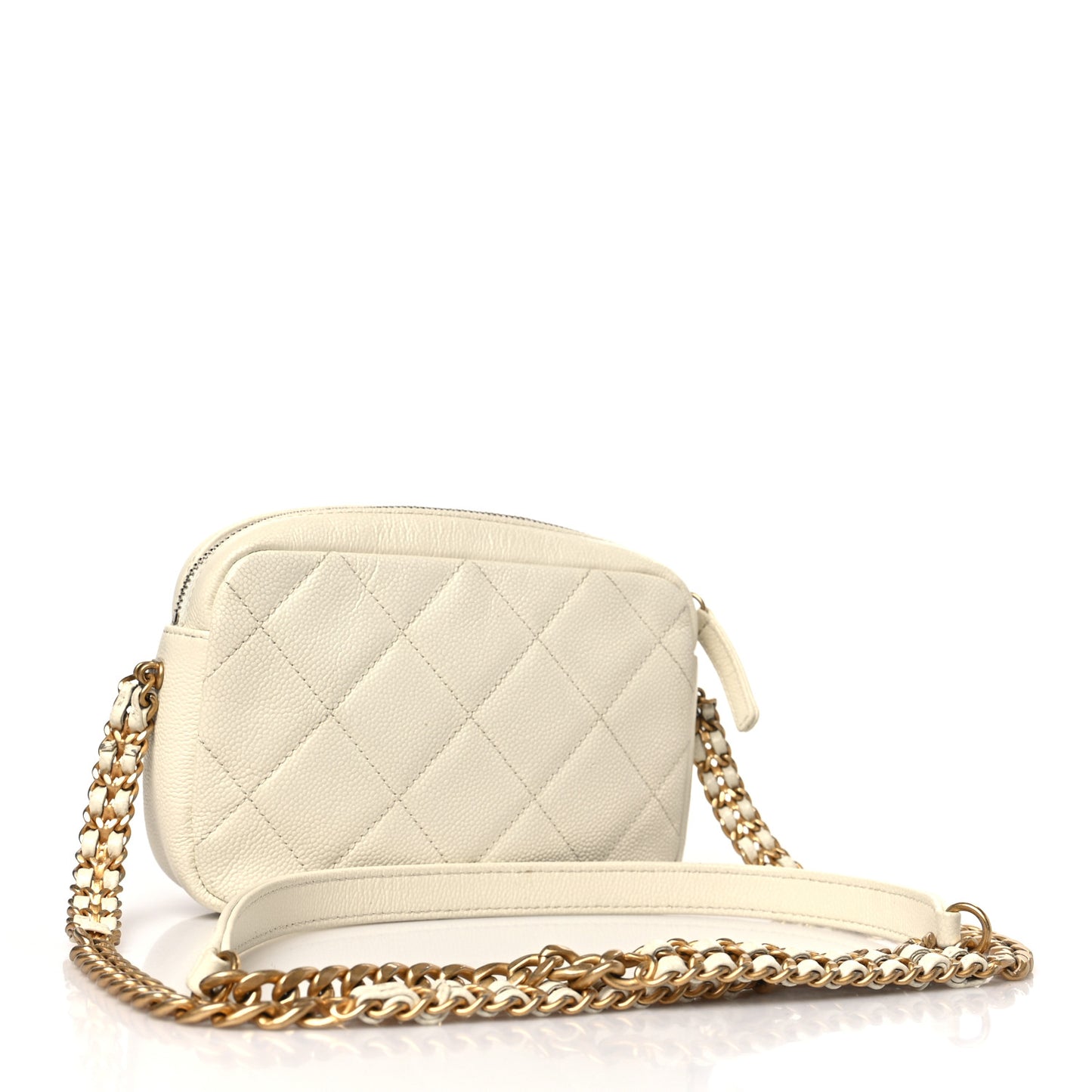 Shiny Caviar Quilted Chain Melody Camera Bag White