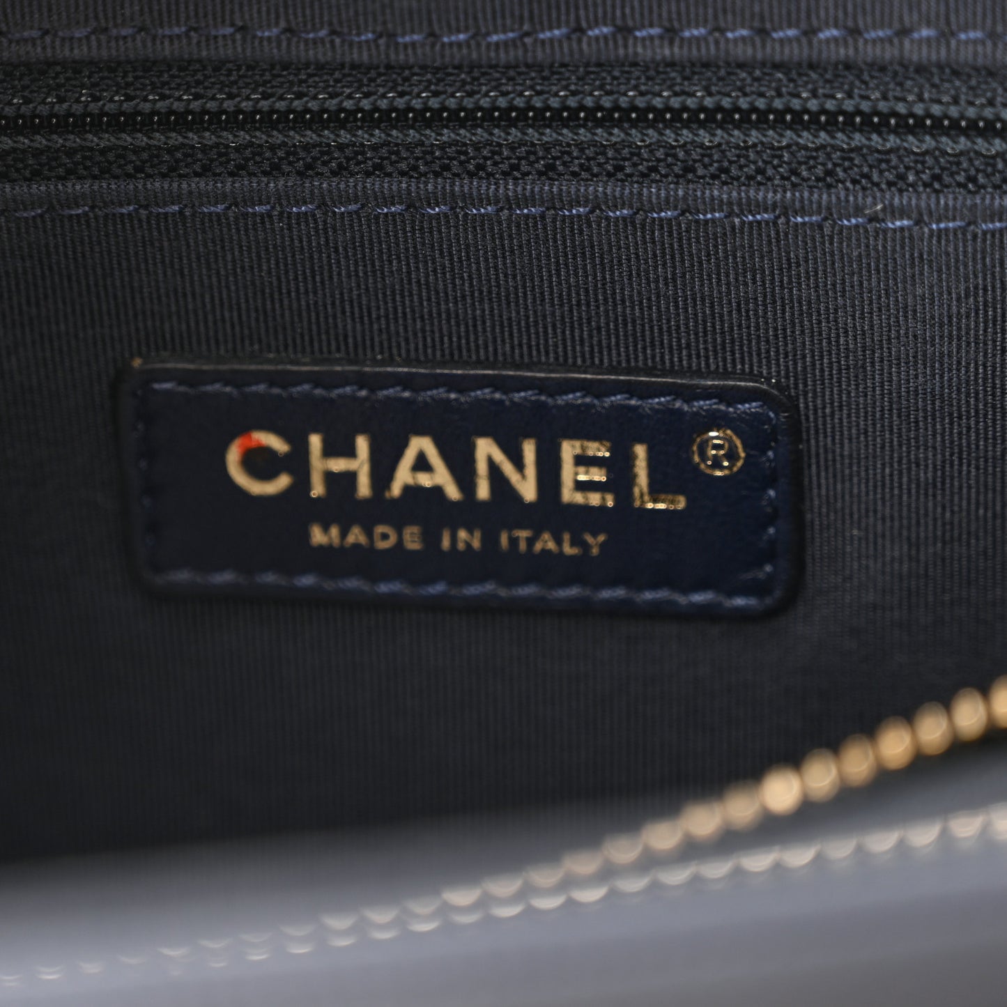 Grained Calfskin Stitched Small Lady Coco Top Handle Tote Navy