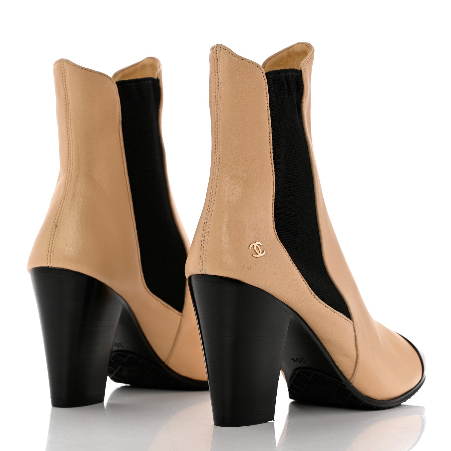 Chanel Lambskin Cap Toe Boots 35.5 Beige Black 4 of 10