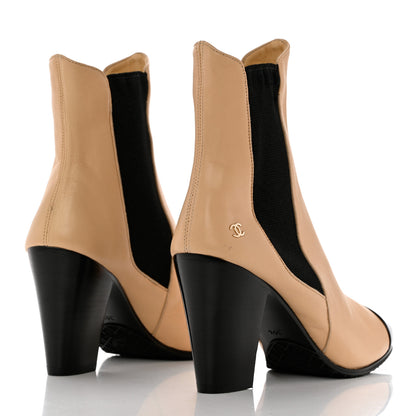 Chanel Lambskin Cap Toe Boots 35.5 Beige Black 4 of 10