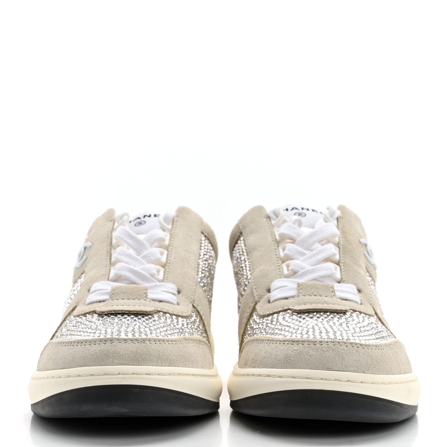 Chanel Calfskin Suede Crystal Womens CC Sneakers 38.5 White 2 of 8