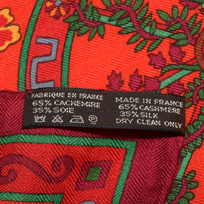 Hermes Cashmere Silk Peuple Du Vent Shawl 140 Rouge Vert Bordeaux 7 of 7
