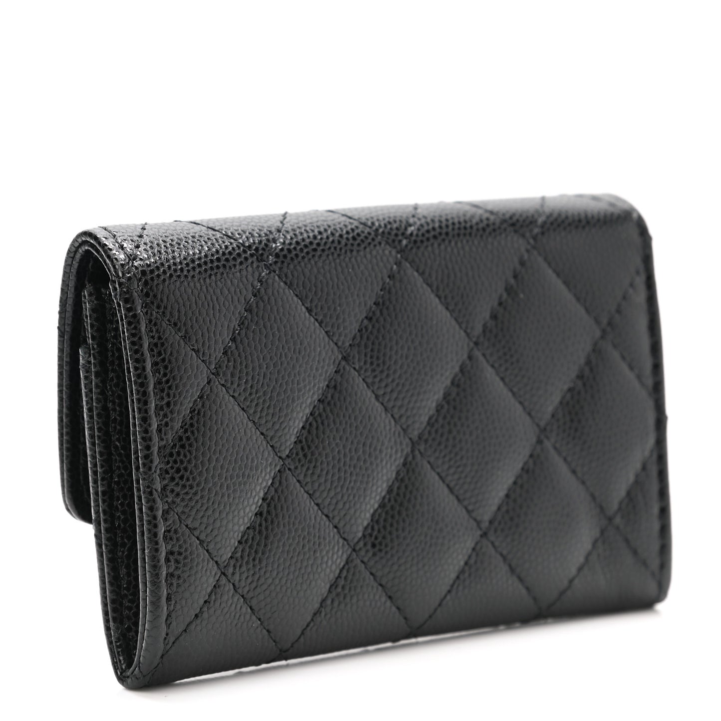 Caviar Quilted Crystal CC Flap Card Holder Black