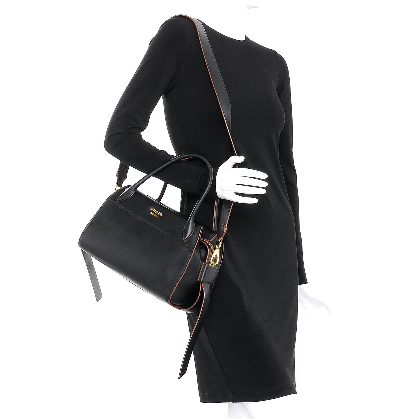 City Calf Ribbon Bowling Bag Black