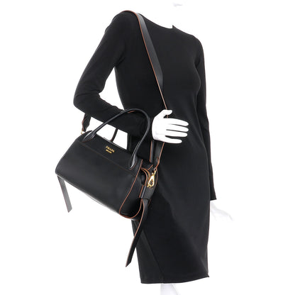 Prada City Calf Ribbon Bowling Bag Black 2 of 6