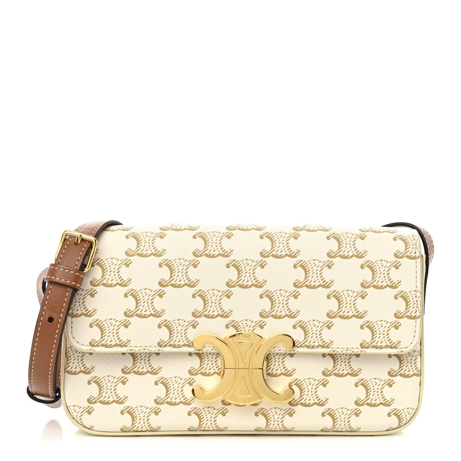 Celine Canvas Calfskin Triomphe Shoulder Bag White 1 of 10