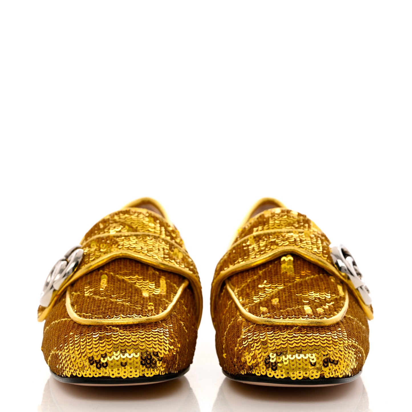 Sequin Satin Matelasse GG Marmont Moccasin Loafers 35 Gold Yellow Giallo Oro Vecchio