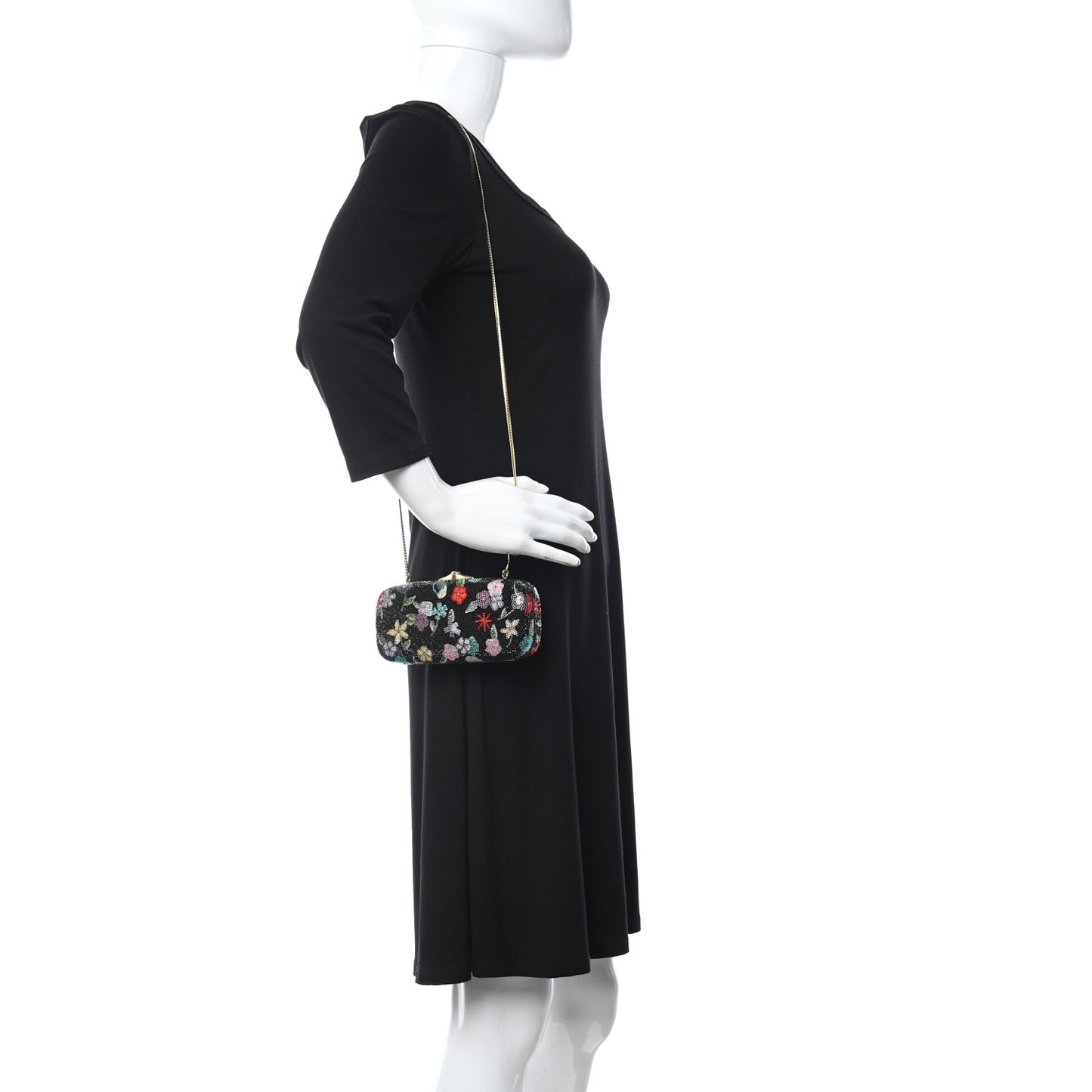 Swarovski Crystal Flower Clutch Black Gold Multicolor