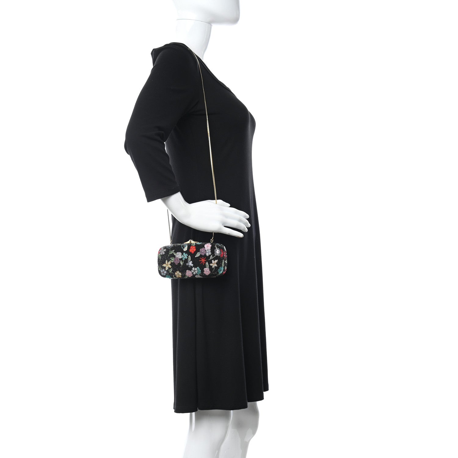 Judith Leiber Swarovski Crystal Flower Clutch Black Gold Multicolor 2 of 8
