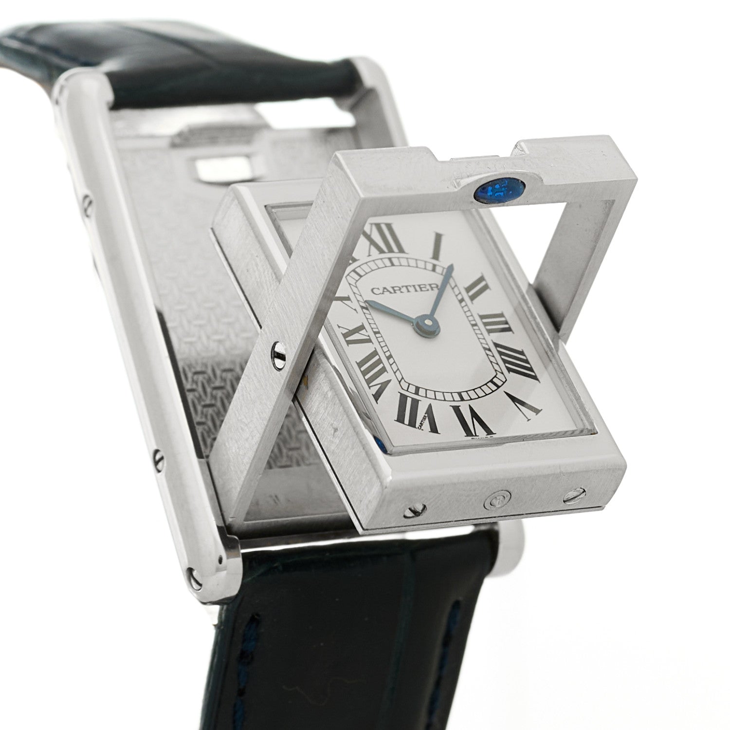 Cartier Stainless Steel Alligator 24mm Tank Basculante Quartz Watch 3 of 5
