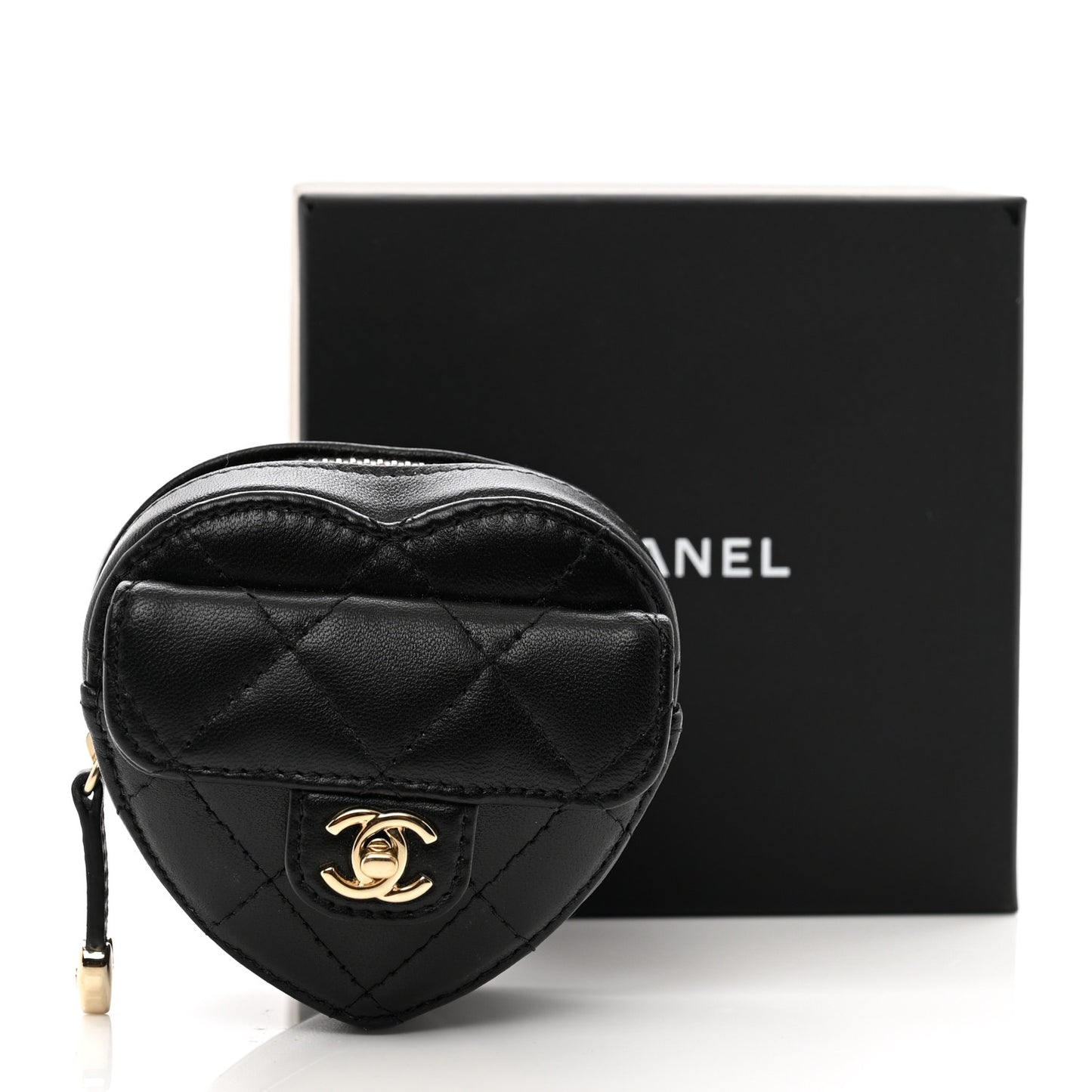 Lambskin Quilted CC In Love Heart Zipped Arm Coin Purse Black