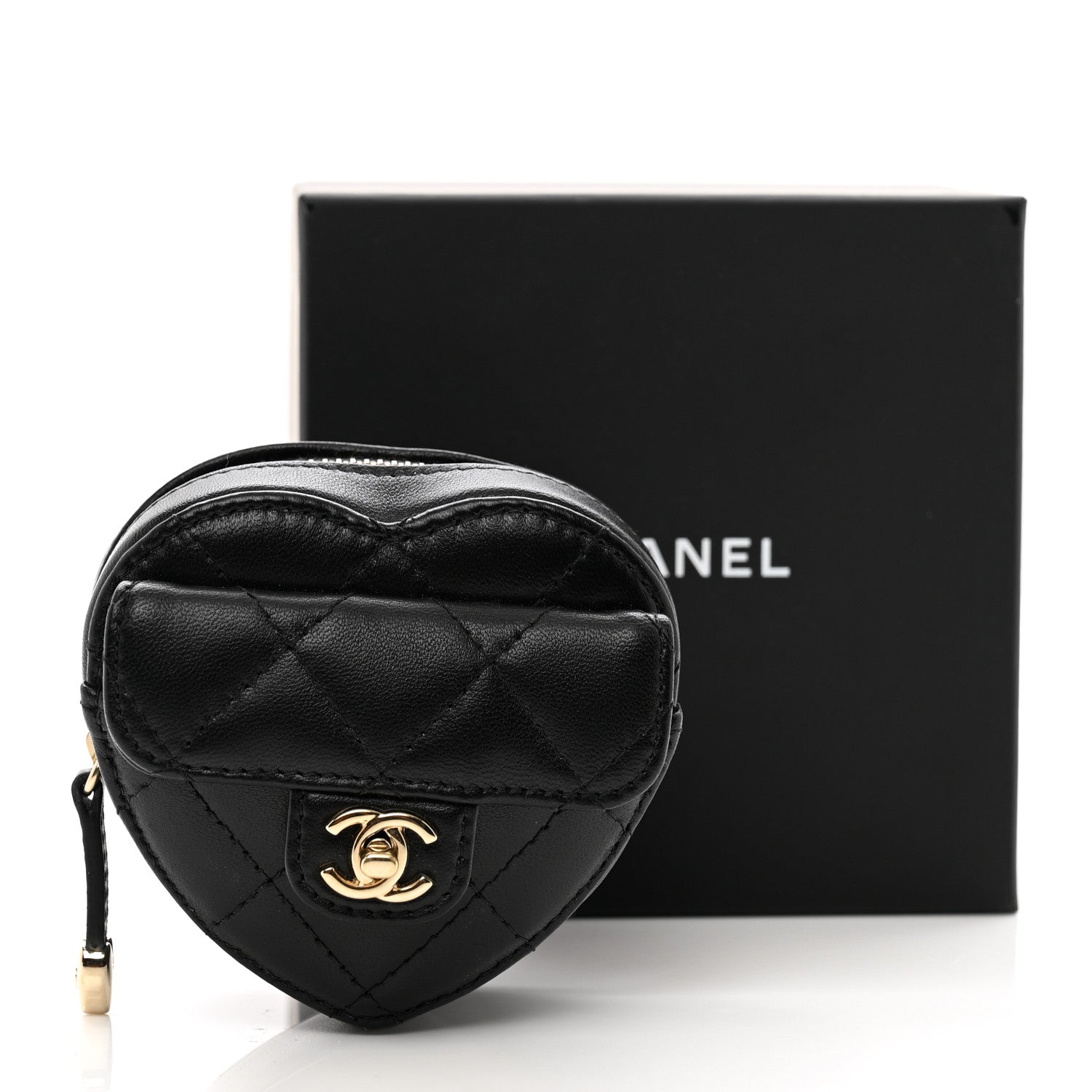 Chanel Lambskin Quilted CC In Love Heart Zipped Arm Coin Purse Black 8 of 8