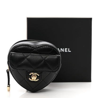 Chanel Lambskin Quilted CC In Love Heart Zipped Arm Coin Purse Black 8 of 8