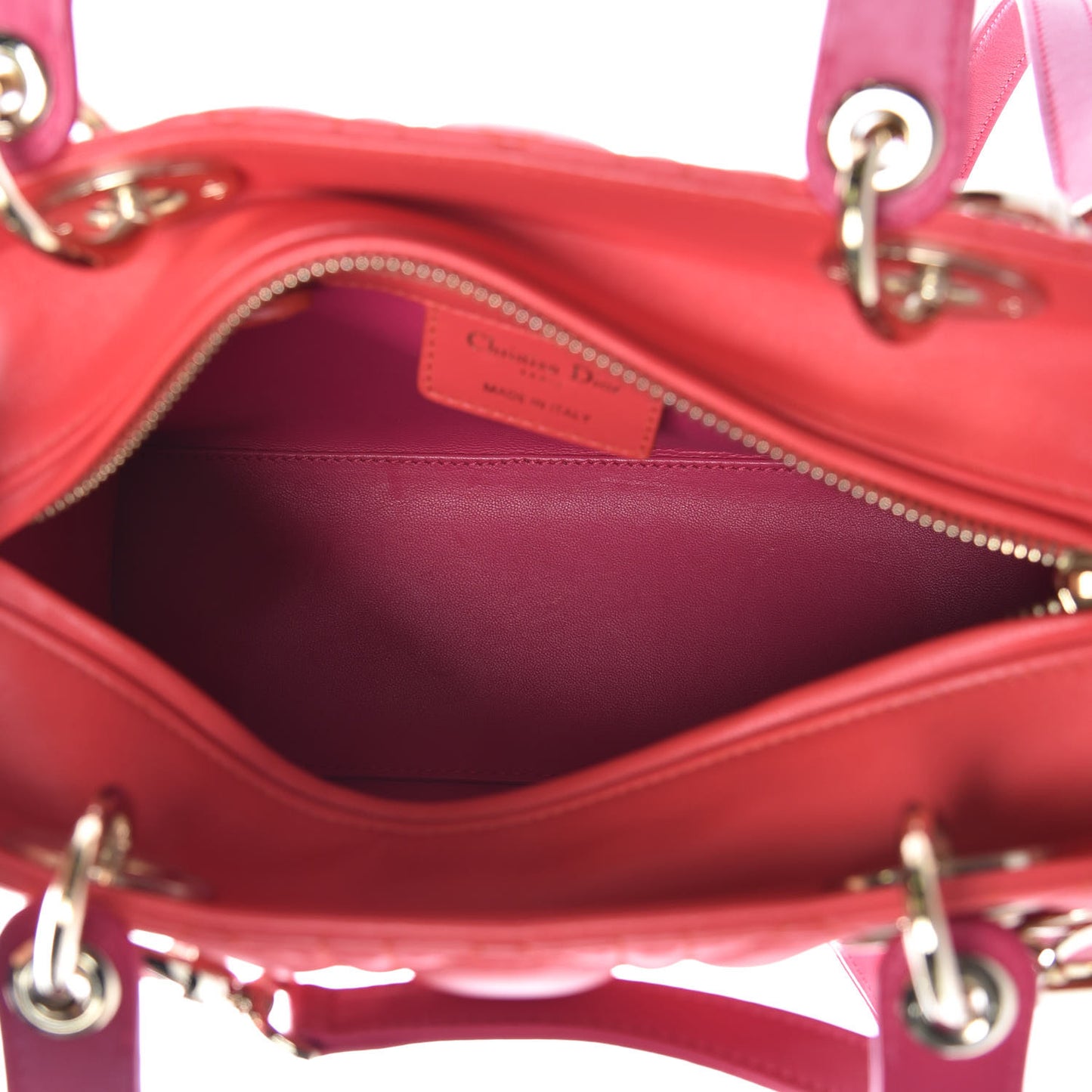 Lambskin Cannage Medium Bi-Color Lady Dior Orange Fuchsia