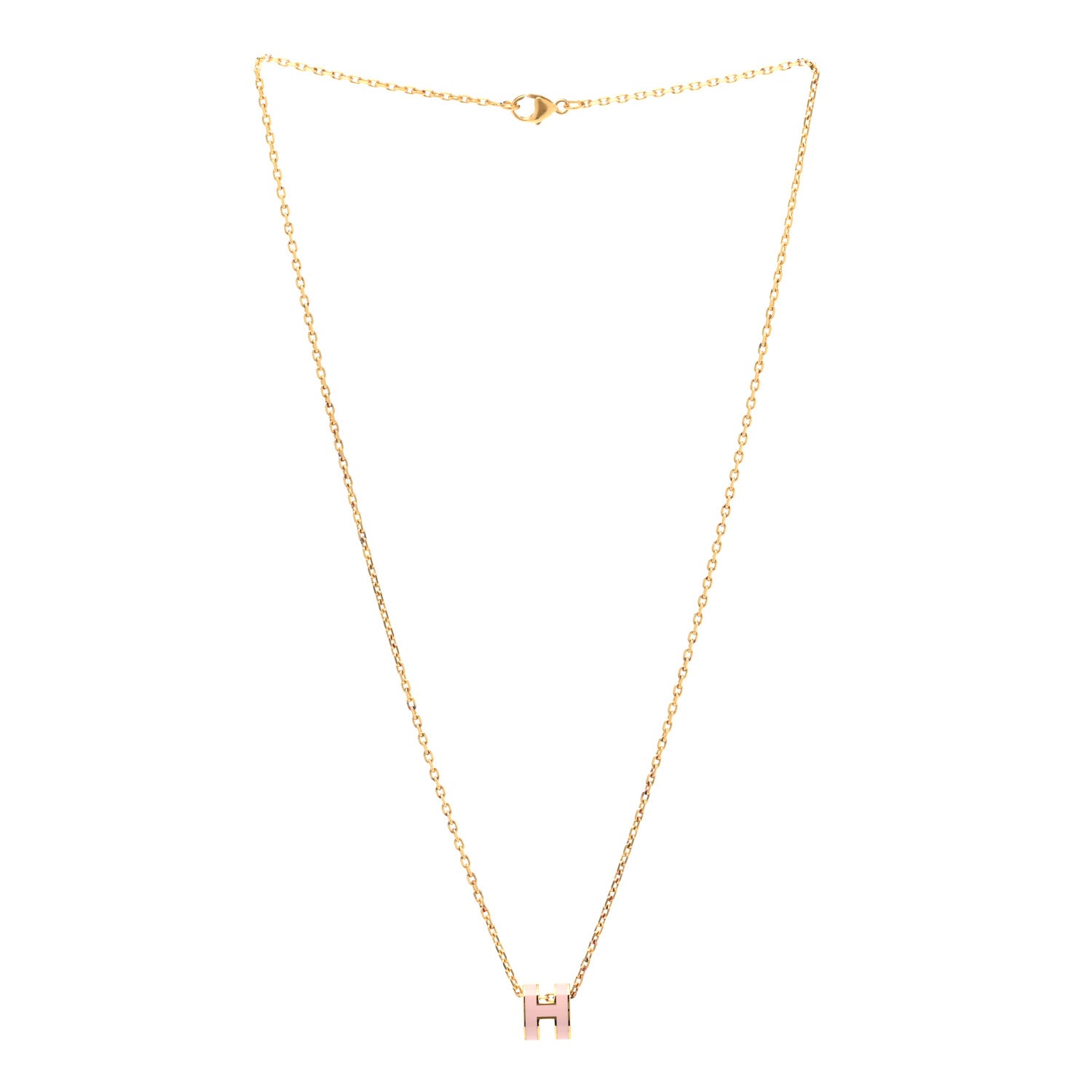 Hermes Lacquered Gold Mini Pop H Pendant Necklace Rose Dragee 3 of 8