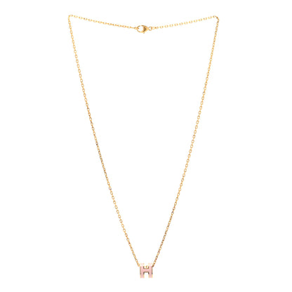 Hermes Lacquered Gold Mini Pop H Pendant Necklace Rose Dragee 3 of 8