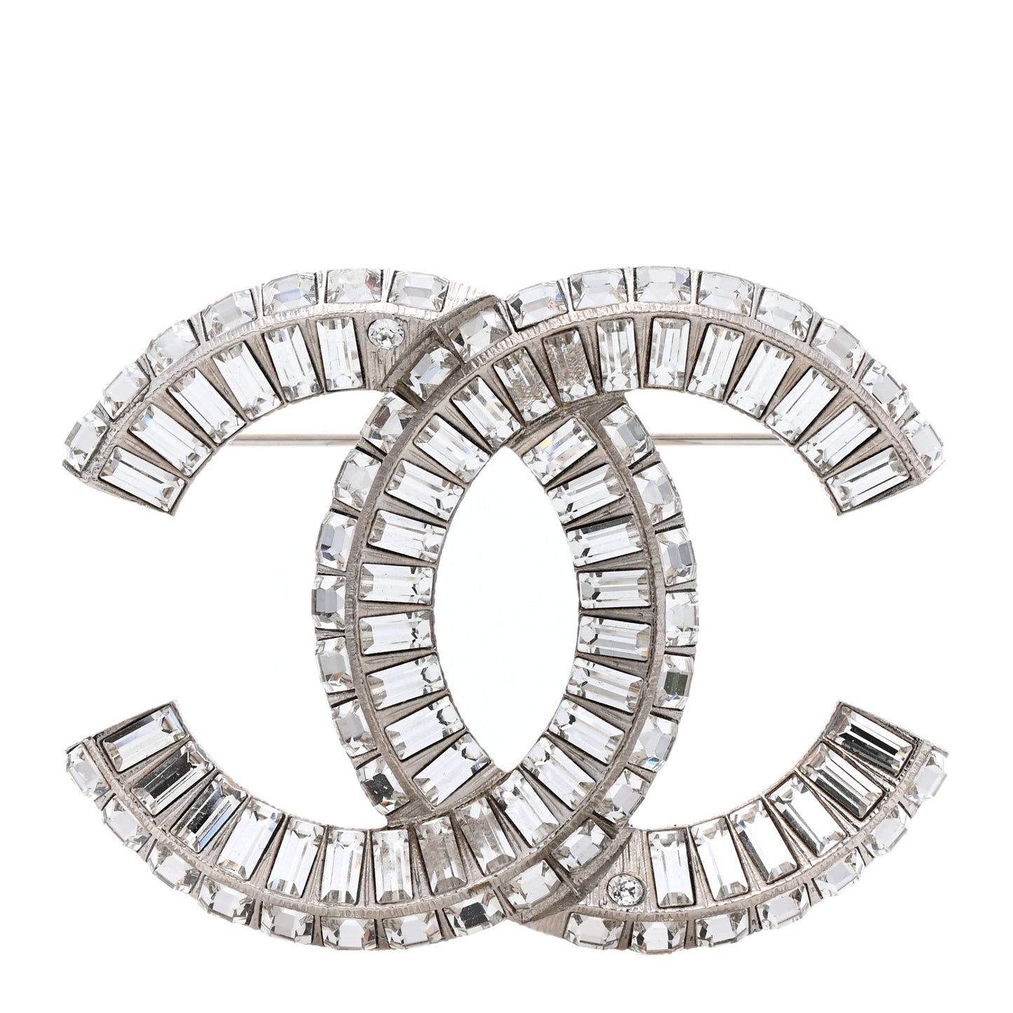 Baguette Crystal CC Brooch Silver