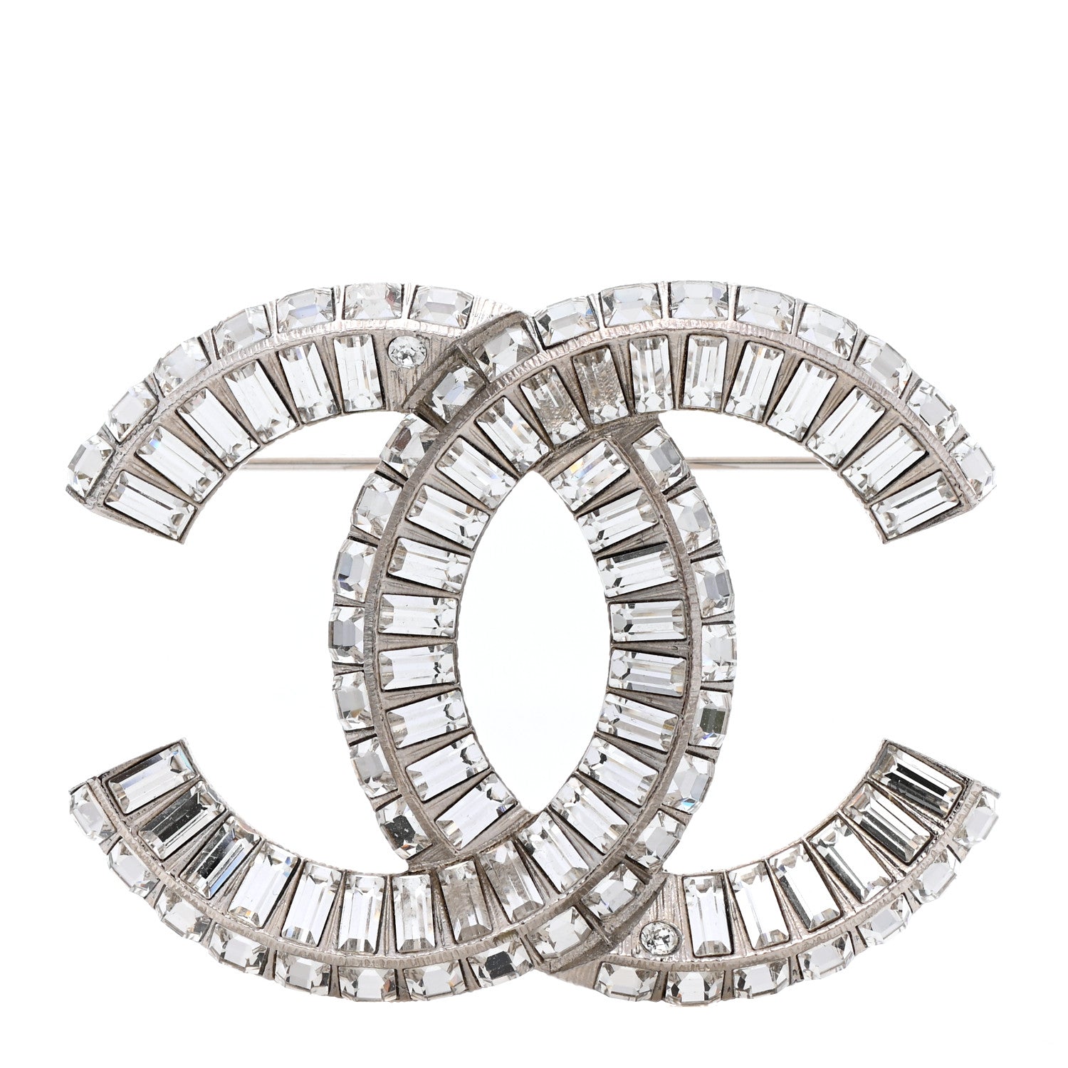Chanel Baguette Crystal CC Brooch Silver 1 of 5