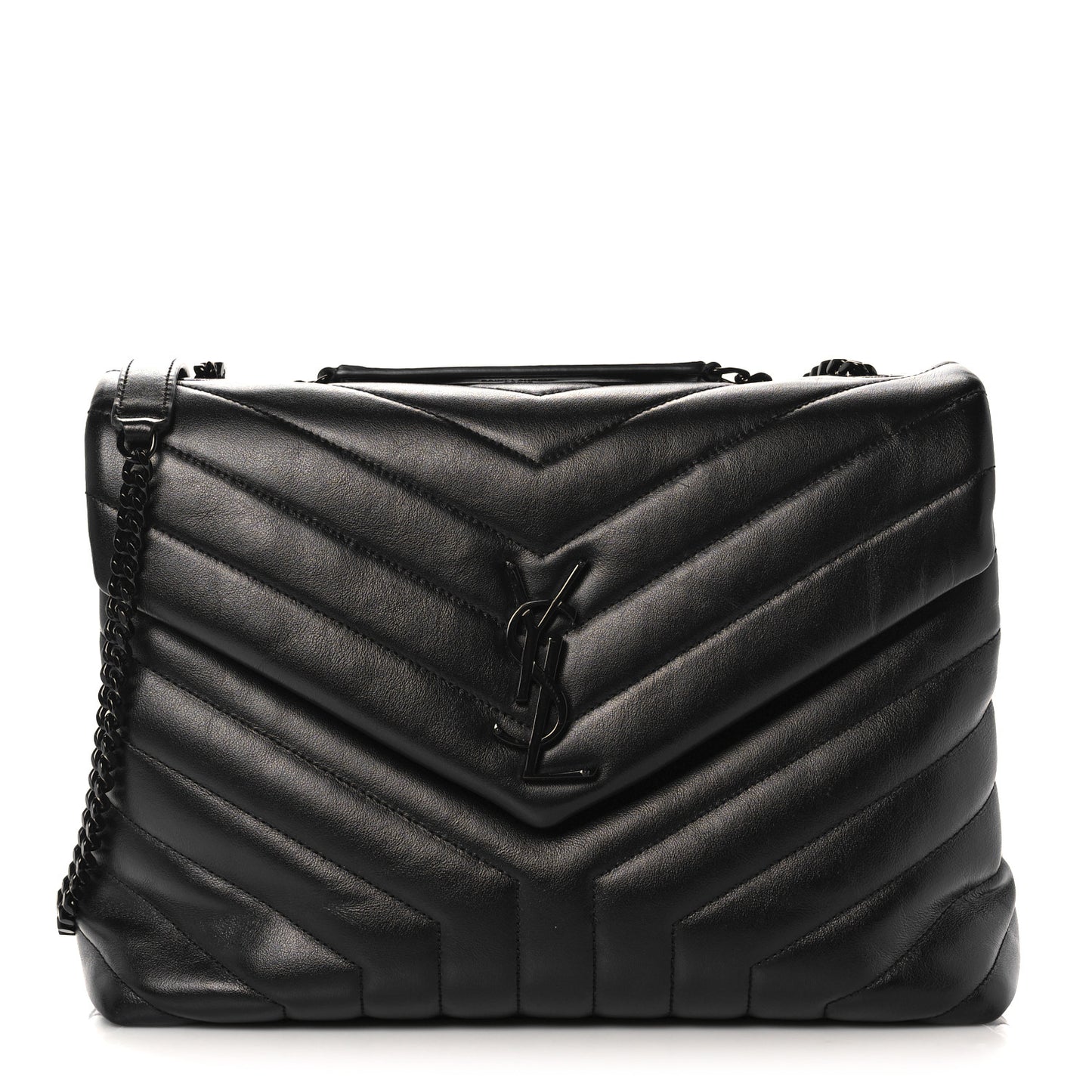 Calfskin Y Quilted Monogram Medium Loulou Chain Satchel Black