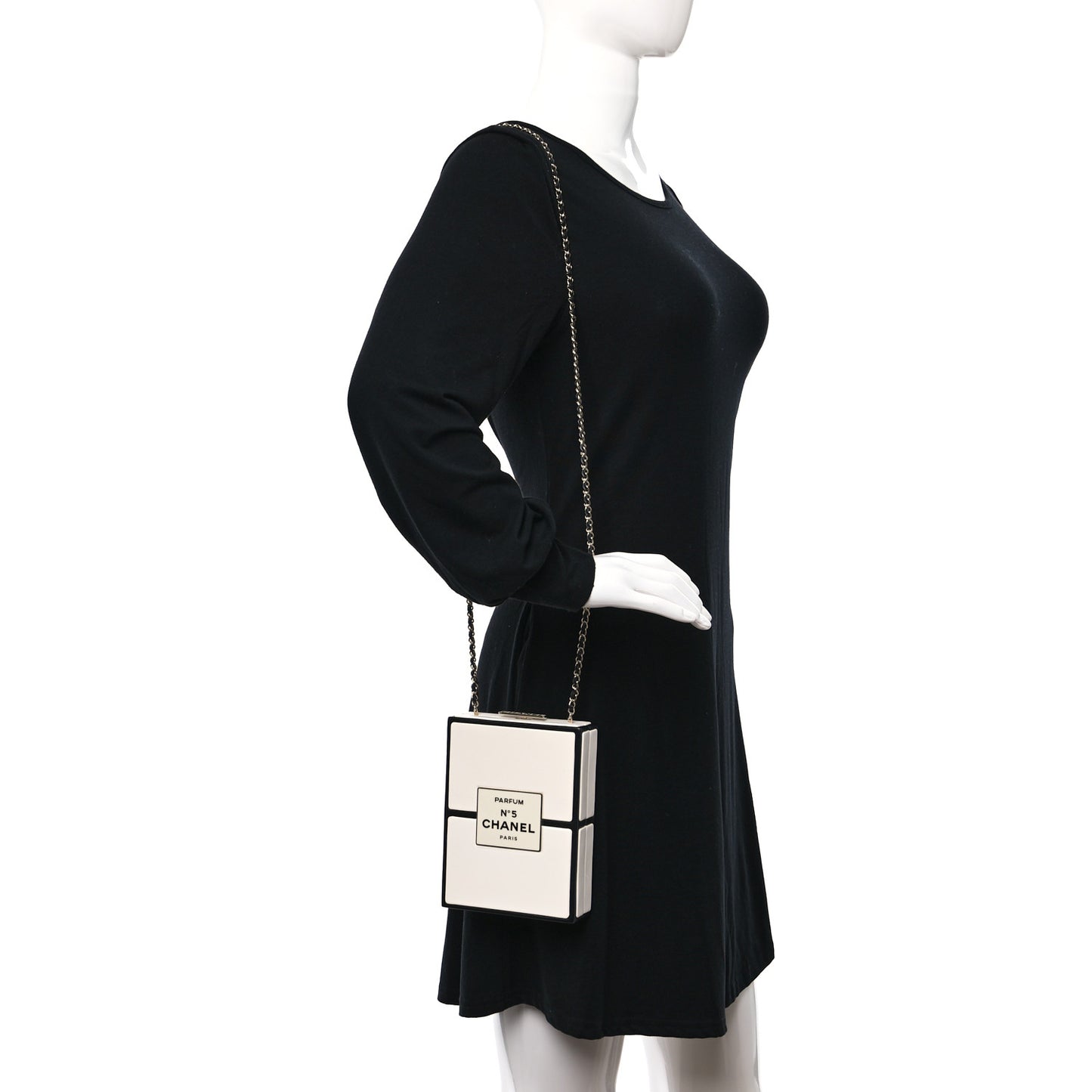 Lambskin No. 5 Perfume Box Evening Clutch White Black