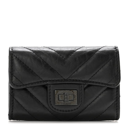 Chanel Aged Calfskin Chevron Quilted Reissue Card Holder Wallet So Black 1 of 10