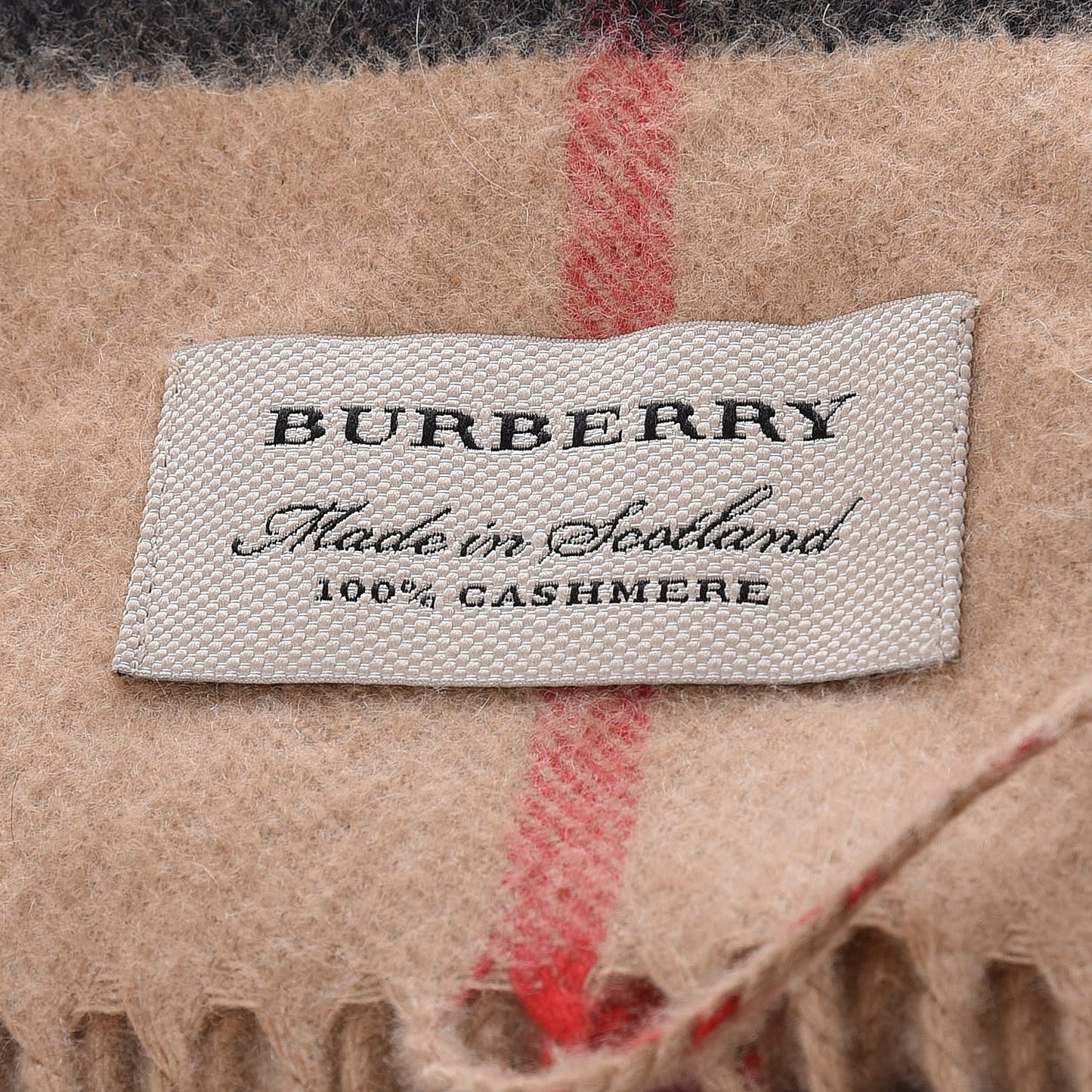 Cashmere Giant Check Fringe Scarf Archive Beige