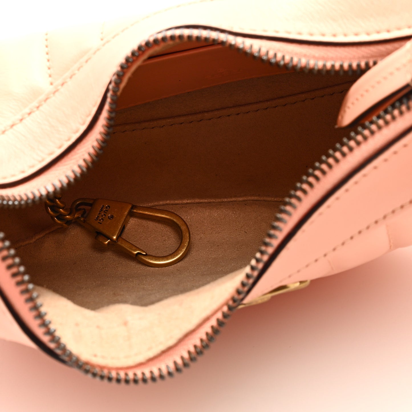 Calfskin Vertical Ring Matelasse Mini GG Marmont Half Moon Hobo Peachy Chic