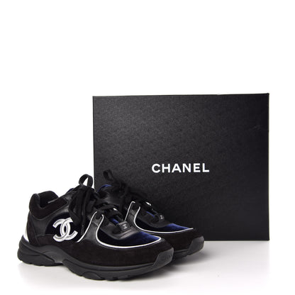 Chanel Suede Velvet Lambskin CC Sneakers 37 Black Blue Silver 8 of 8