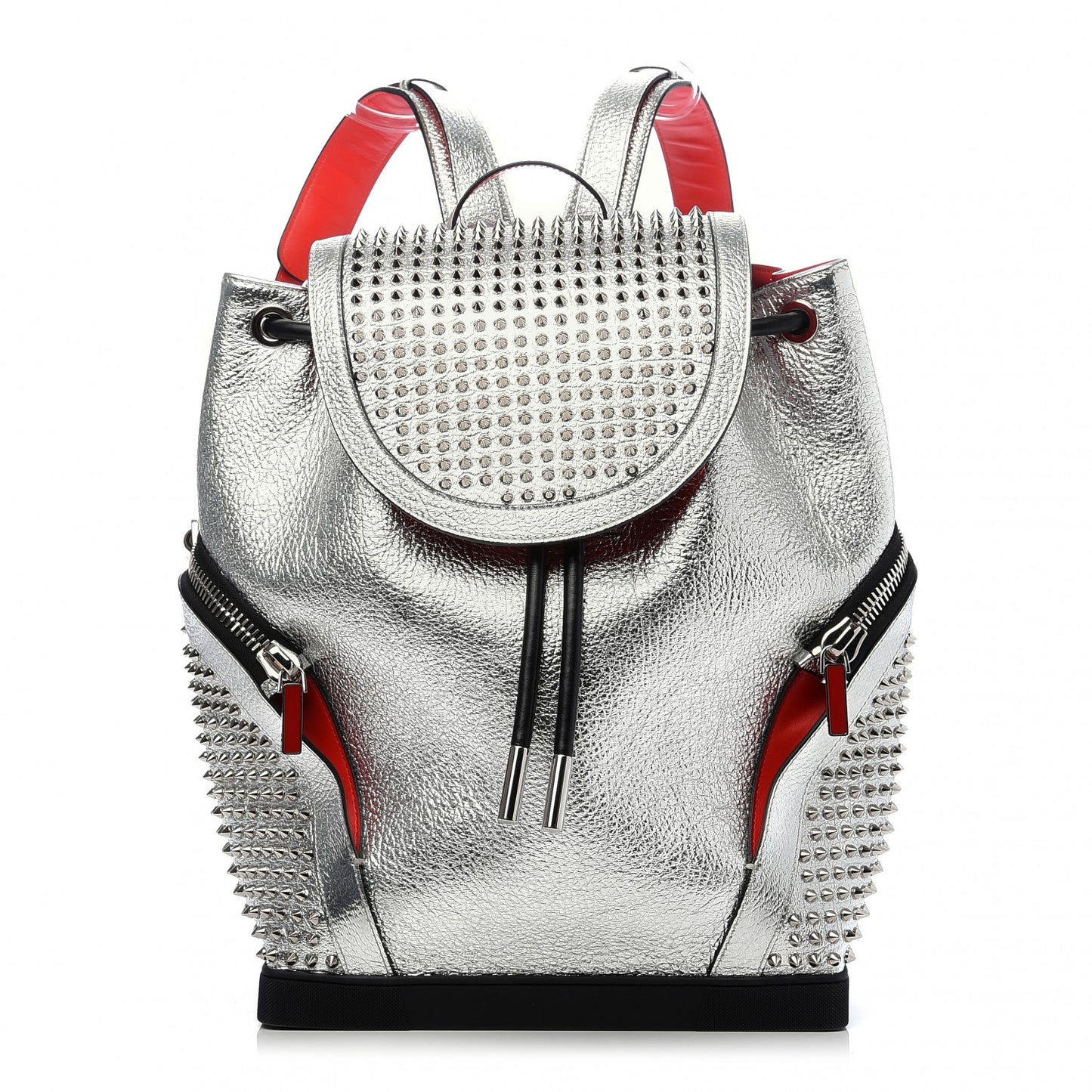 Metallic Calfskin Spiked Explorafunk Backpack Silver