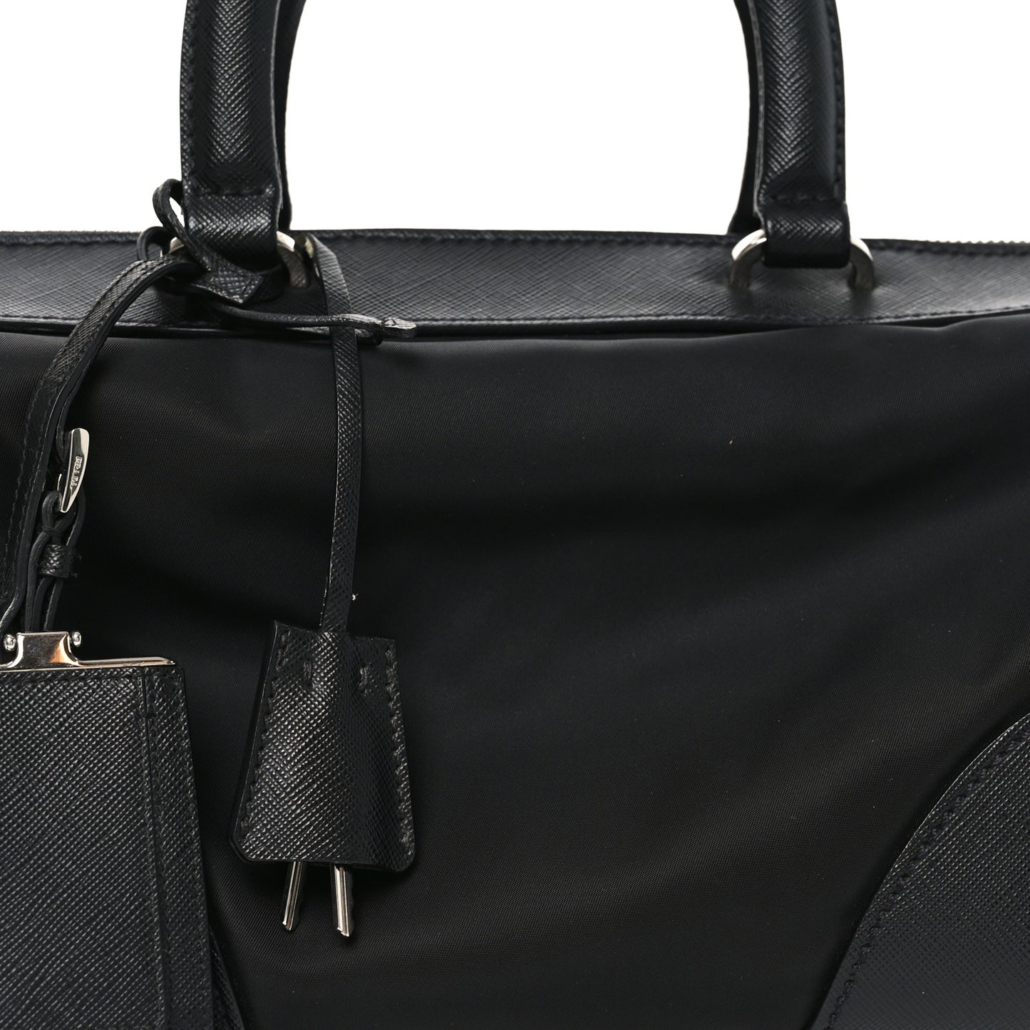 Nylon Saffiano Top Handle Bag Black