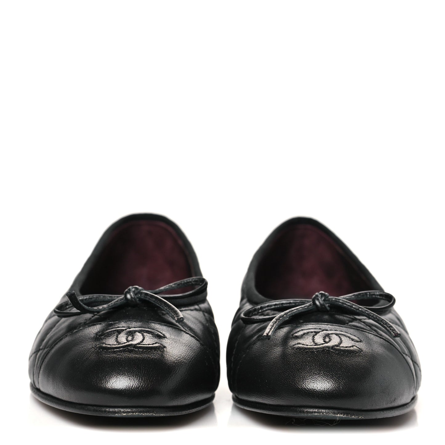 Aged Calfskin Quilted CC Cap Toe Ballerina Flats 35 Black