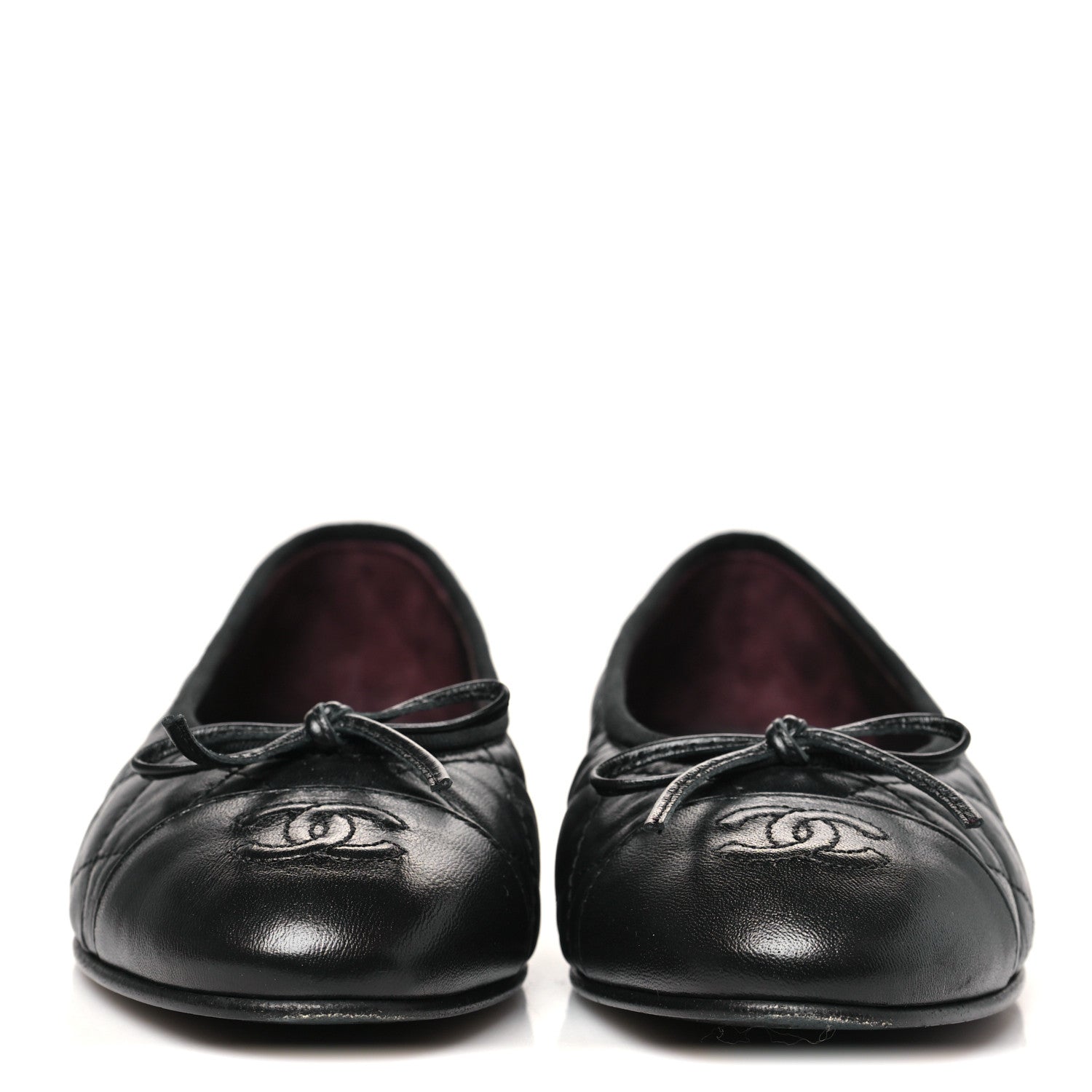Chanel Aged Calfskin Quilted CC Cap Toe Ballerina Flats 35 Black 3 of 9