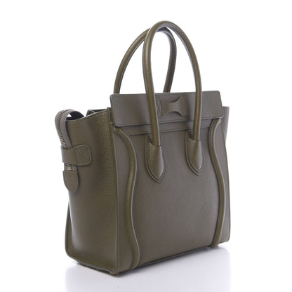 Celine Drummed Calfskin Micro Luggage Dark Olive 3 of 11