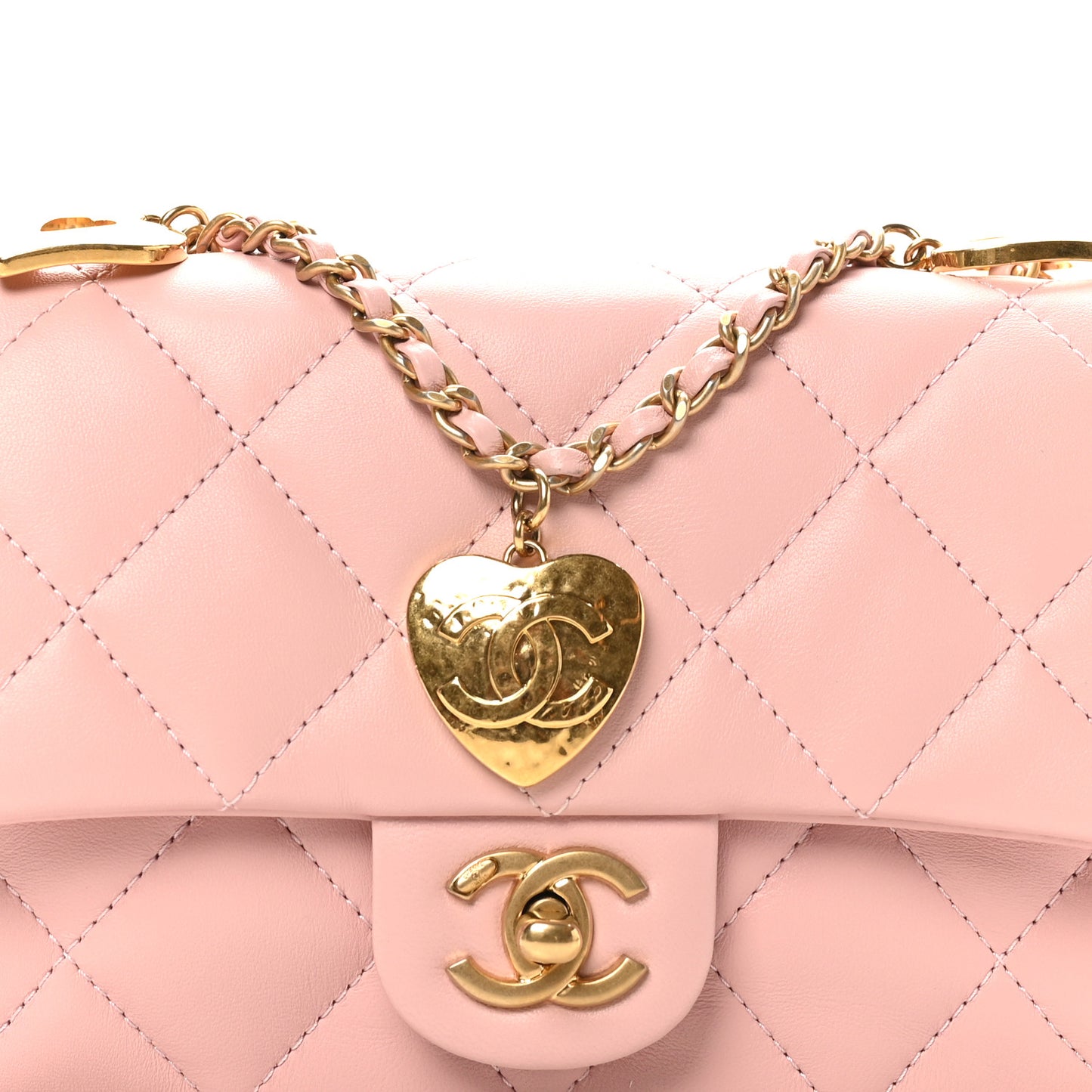 Lambskin Quilted Mini Heart Charms Flap Light Pink