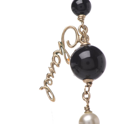 Chanel Pearl Bead Enamel CC Long Necklace Black Gold 5 of 10