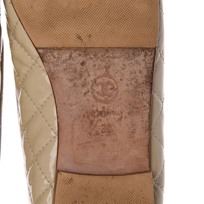 Chanel Patent Calfskin Quilted Cap Toe CC Ballerina Flats 38 Beige 8 of 9