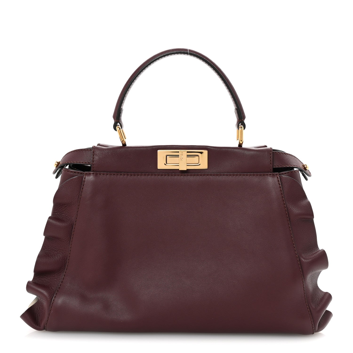 Fendi Vitello Seta Waves Bi-Color Medium Peekaboo Iconic Satchel Bordeaux Latte 1 of 9