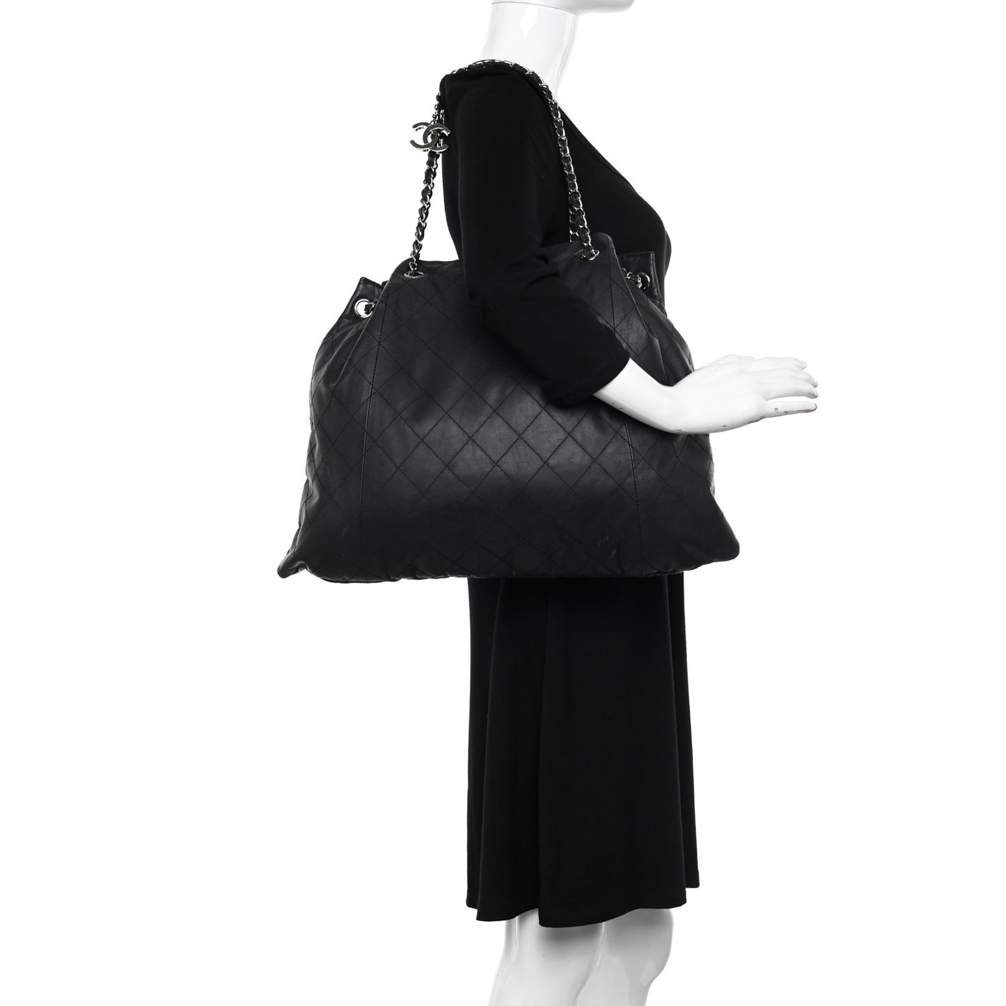 Calfskin Stitched Shoulder Bag Black