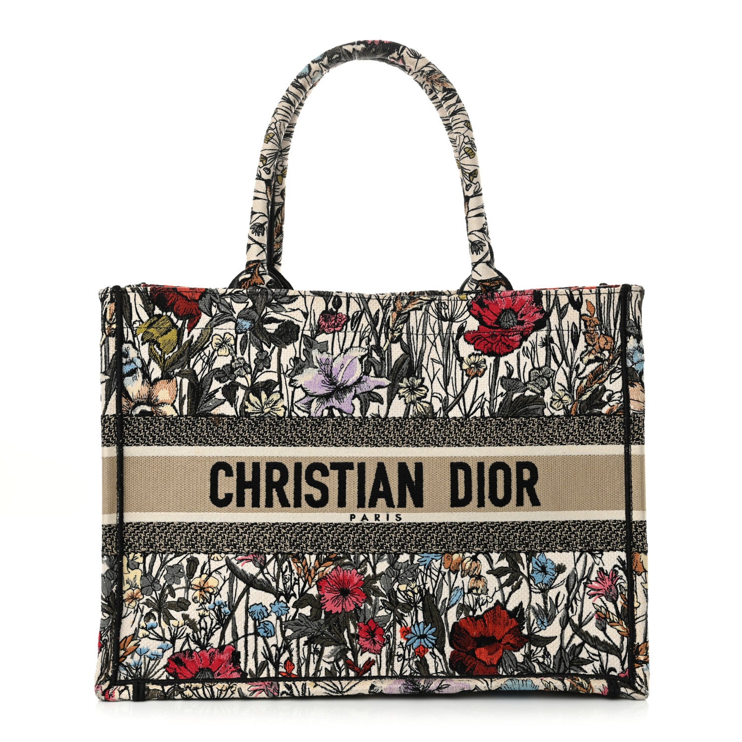 Christian Dior Canvas Embroidered Medium Mille Fleurs Book Tote Multicolor 1 of 15