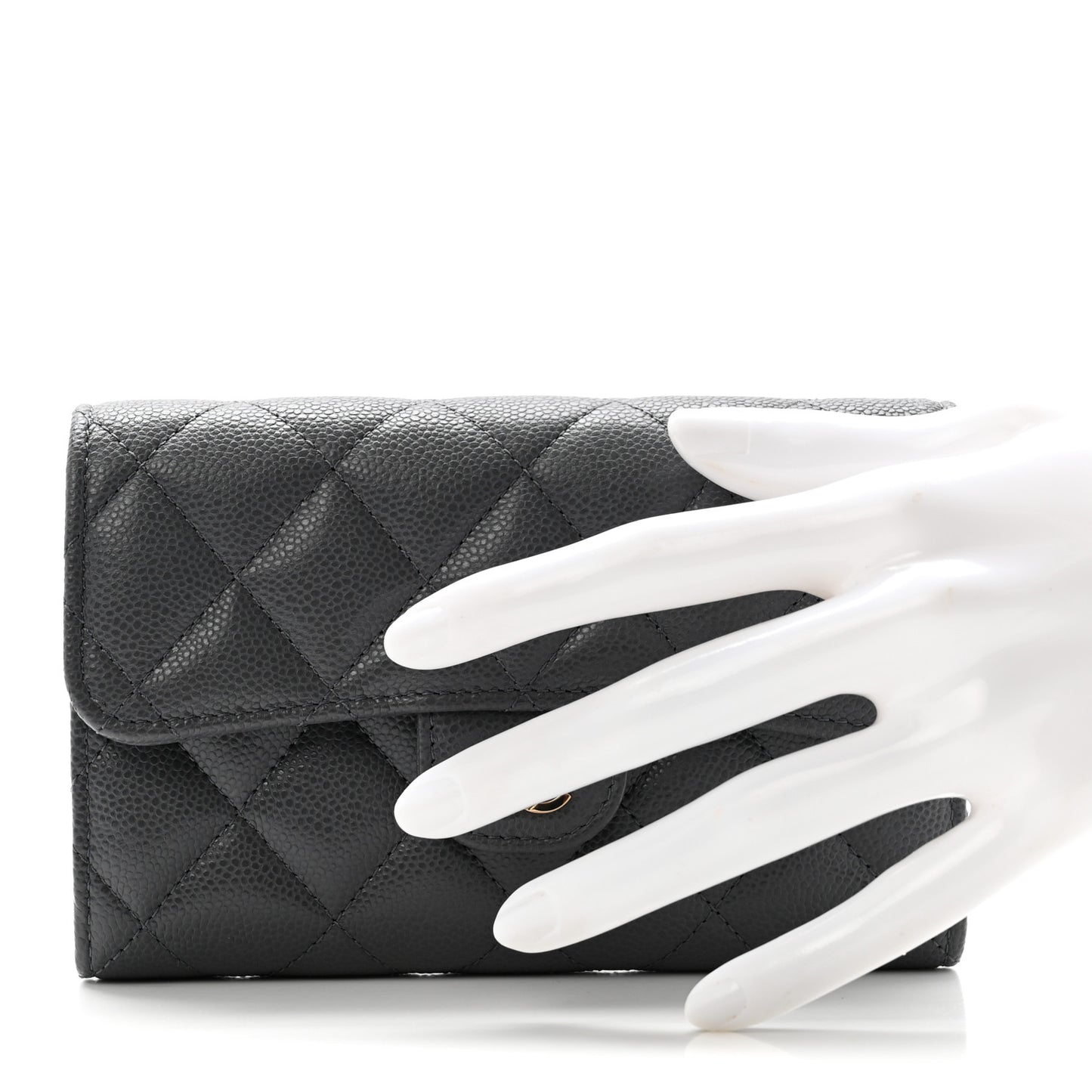 Caviar Quilted Medium Flap Wallet Grey