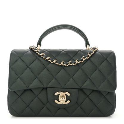 Chanel Iridescent Lambskin Quilted Mini Top Handle Rectangular Flap Dark Green 1 of 10