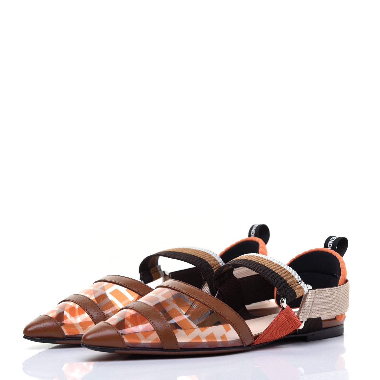 Fendi PVC Calfskin FF Colibri Slingback Ballerina Flats 38 Aranciata Cuoio 3 of 8