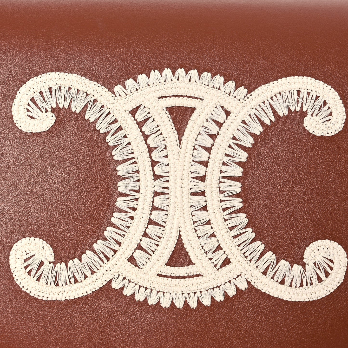 Smooth Calfskin Cuir Triomphe Embroidered Folco Crossbody Bag Tan