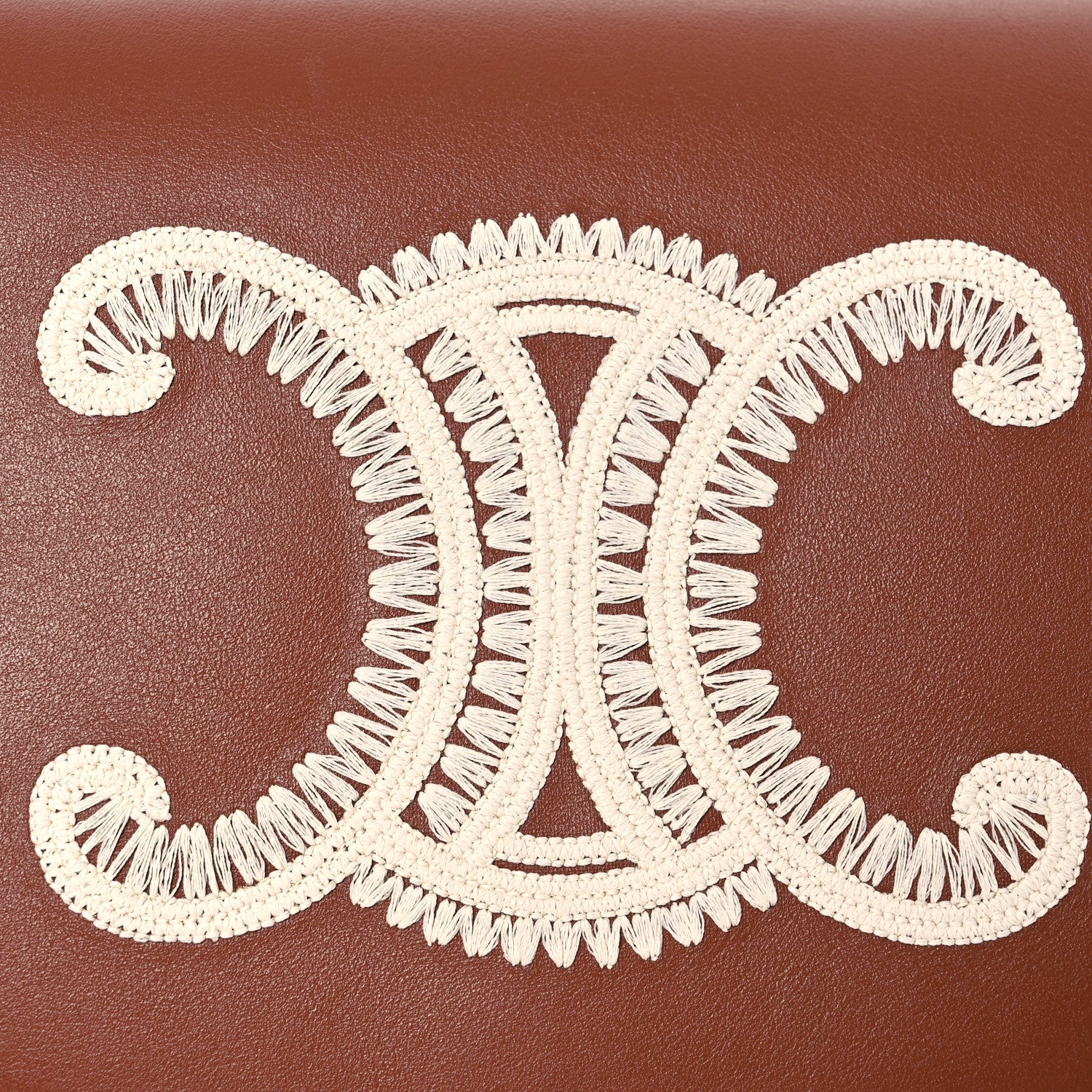 Celine Smooth Calfskin Cuir Triomphe Embroidered Folco Crossbody Bag Tan 8 of 10
