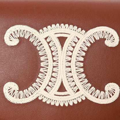 Celine Smooth Calfskin Cuir Triomphe Embroidered Folco Crossbody Bag Tan 8 of 10