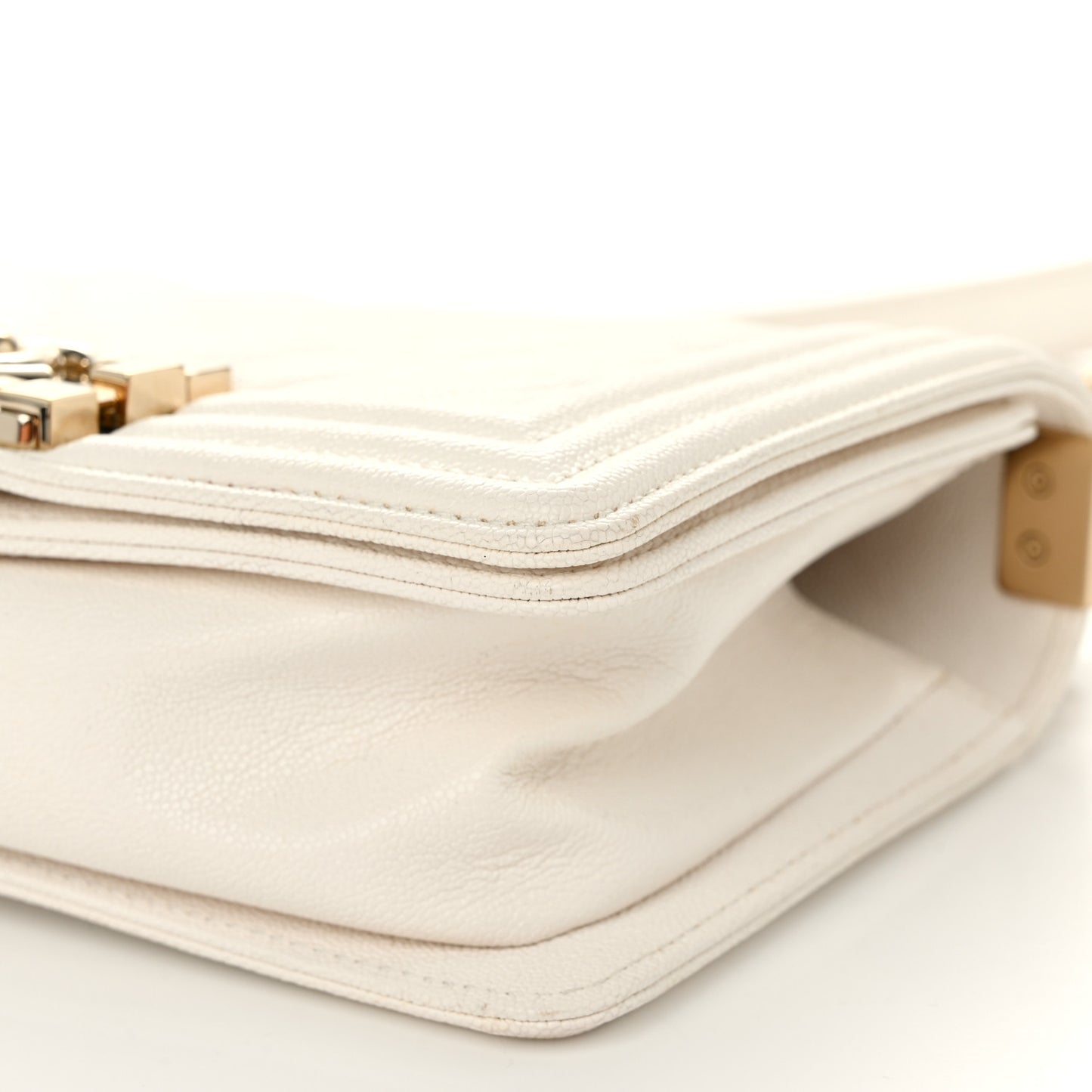 Caviar Chevron Quilted Small Boy Flap White